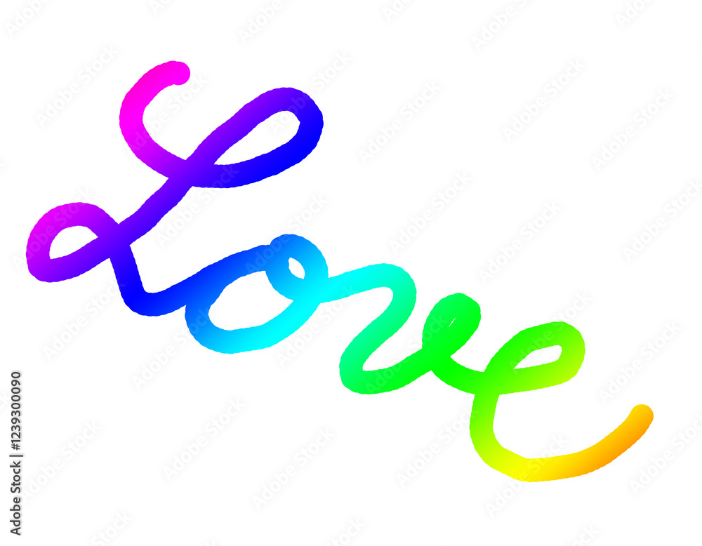 Fototapeta premium gradient rainbow love word isolated on white background, valentine template with copy space for text