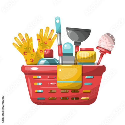 Set of cleaning tools in a basket