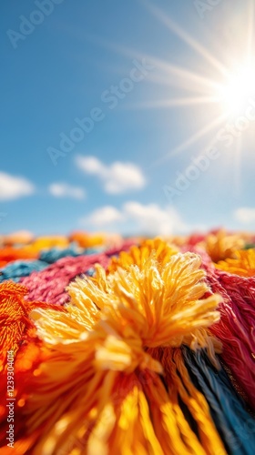 Vibrant festival accessories on colorful backdrop bright sunlight wide angle view celebrating festival spirit photo