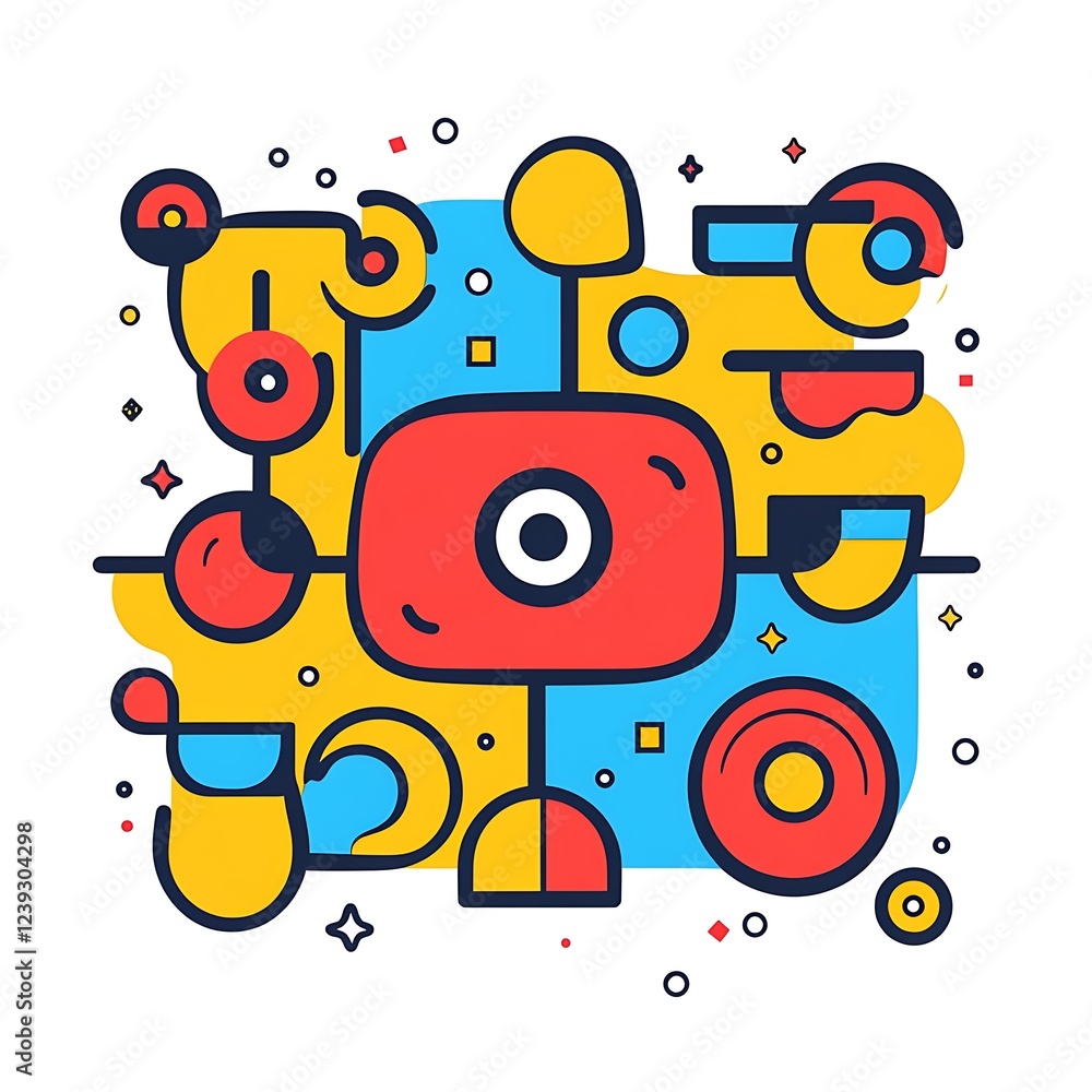 Fototapeta premium Abstract Colorful Robot Composition with Geometric Shapes and Lines