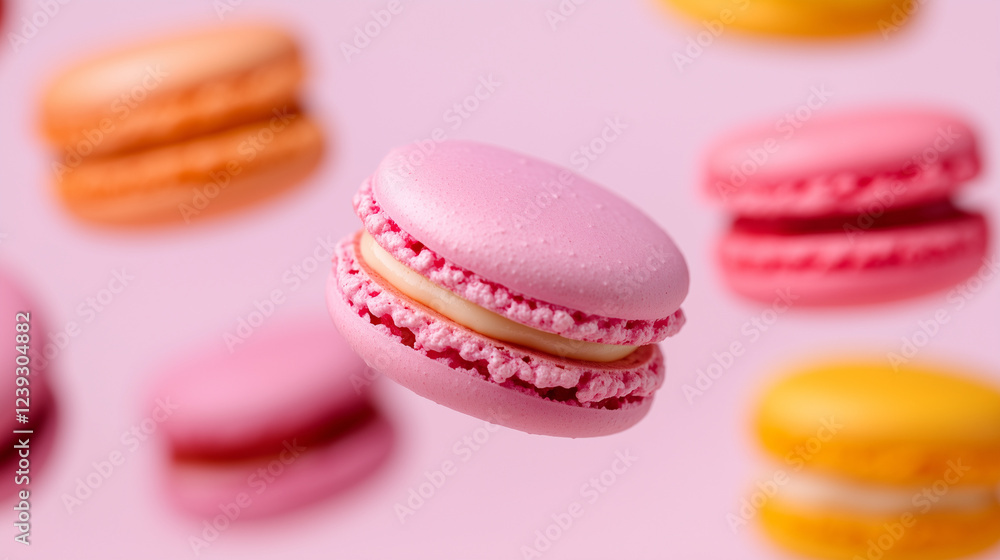 pink macarons levitating on a pink pastel background pink macarons levitating on a pink pastel background