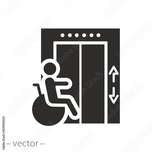 handicap lift wheelchair, disabled elevator icon, elevator for person with disabilities, flat vector illustration
