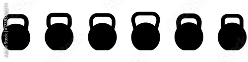 Kettlebell icon. Set of black icons of kettlebells for working out. Vector illustration
