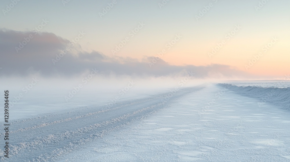 Serene Winter Road: A Misty Dawn in the Frozen North Serene Winter Road: A Misty Dawn in the Frozen North