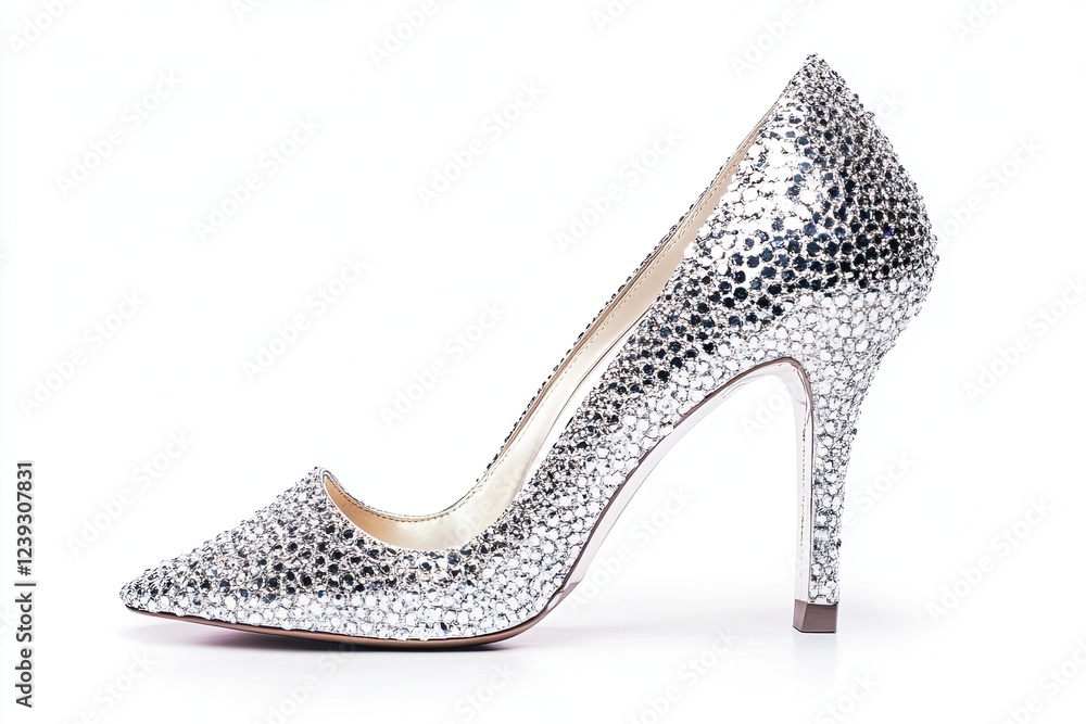 Obraz premium Silver heels isolated on white background