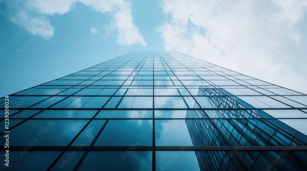 Fototapeta premium Skyscraper, city view, clouds, ambition, business success