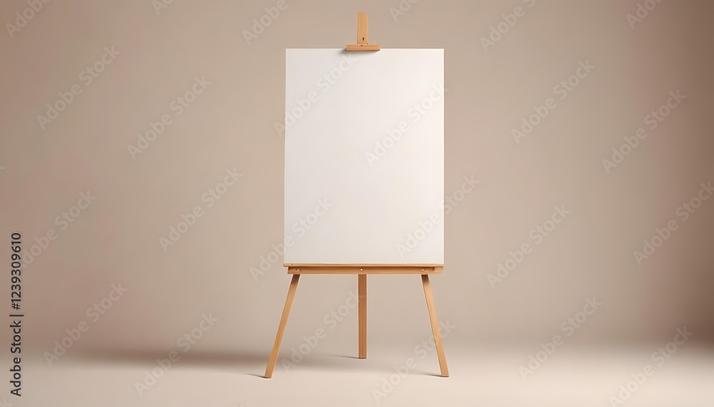 Blank canvas on a simple wooden easel against a neutral background. Blank canvas on a simple wooden easel against a neutral background.