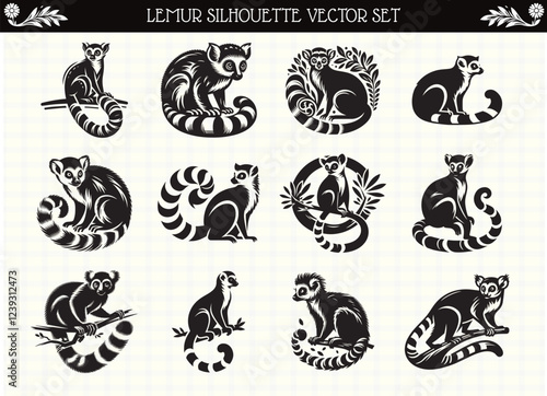 Black Lemur Silhouette Vector Image Primate Clipart for Design and Art