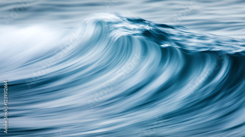 A serene ocean wave captured in motion, reflecting shades of blue and tranquility. photo