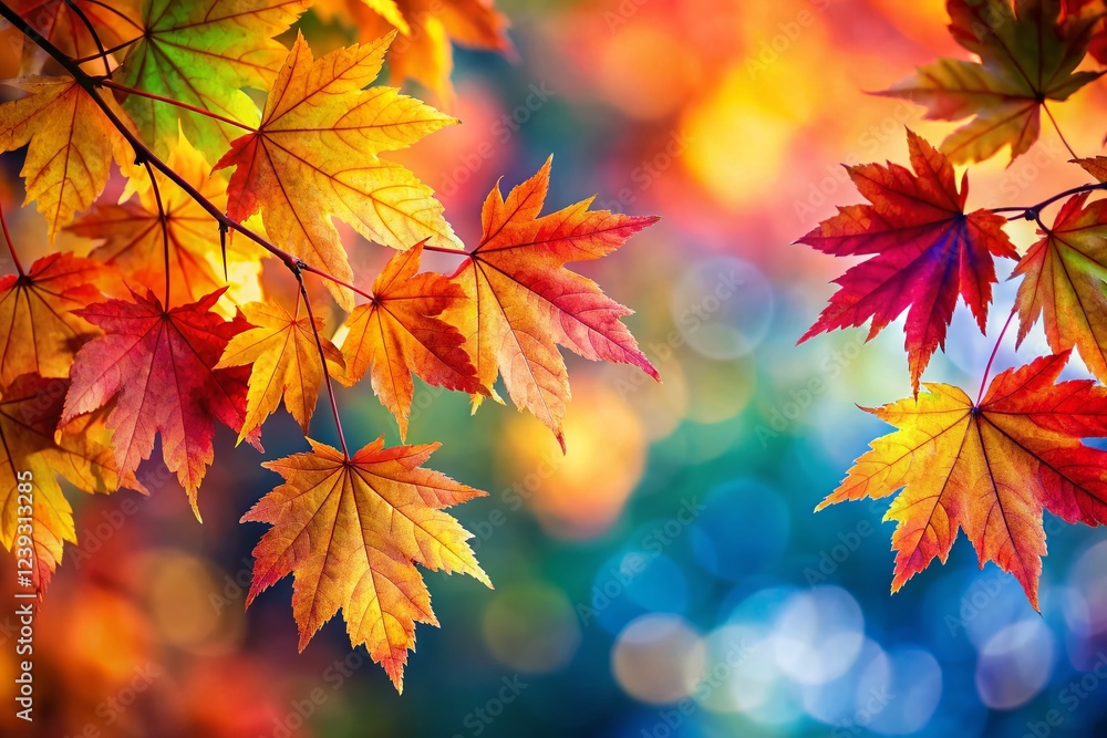 Vivid Autumn Maple Leaves on Branch with Copy Space Vivid Autumn Maple Leaves on Branch with Copy Space