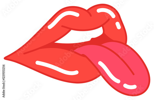 Female sexy Sticker red lips with tongue.