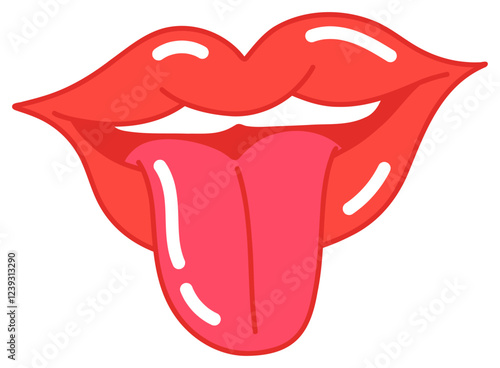 Female sexy Sticker red lips with tongue.