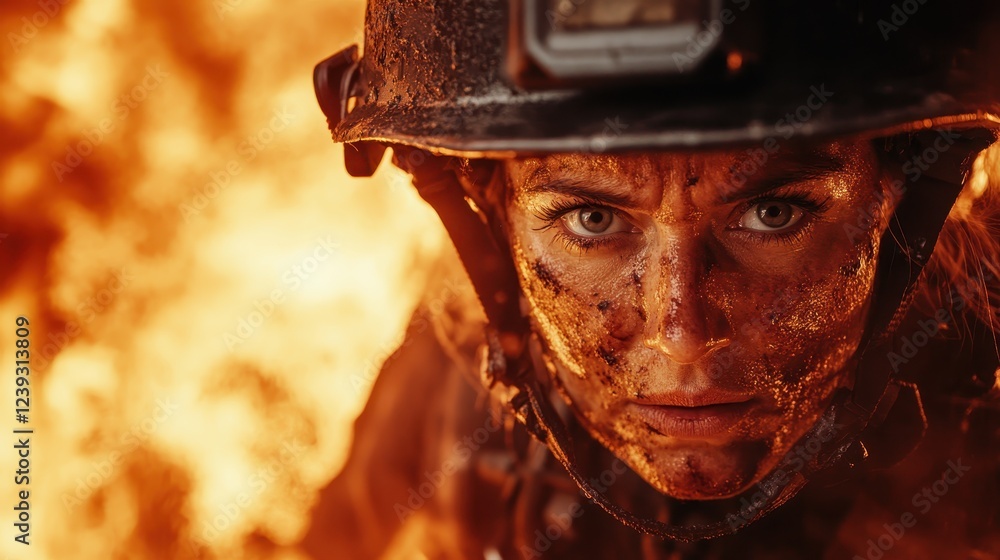 The fierce determination of a firefighter shines through in a moment of intense focus. Surrounded by flames, their dedication to saving lives is profoundly captured. The fierce determination of a firefighter shines through in a moment of intense focus. Surrounded by flames, their dedication to saving lives is profoundly captured.