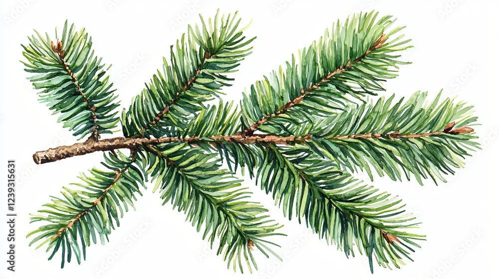 Lush evergreen branch, isolated, white background, nature design Lush evergreen branch, isolated, white background, nature design