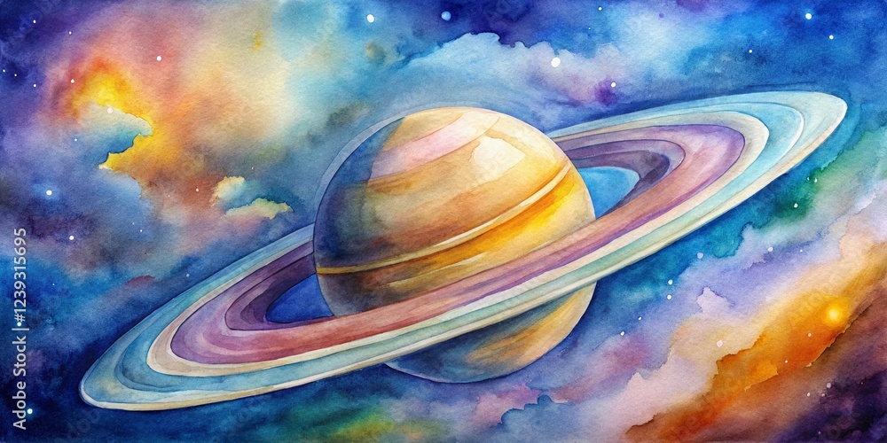 Naklejka premium Watercolor Saturn Rings Painting with Soft Tones