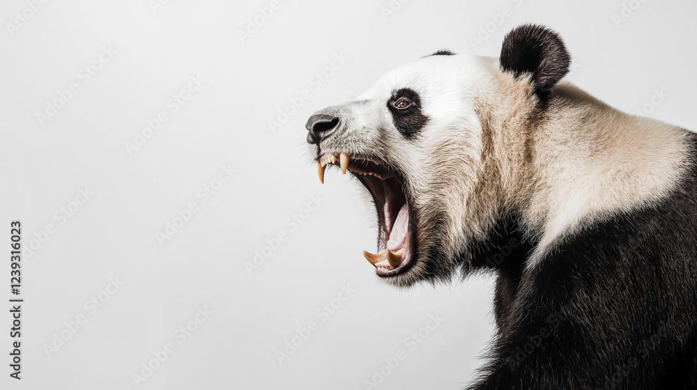 Naklejka premium Panda bear roar on white background with space for text. Copy text space.