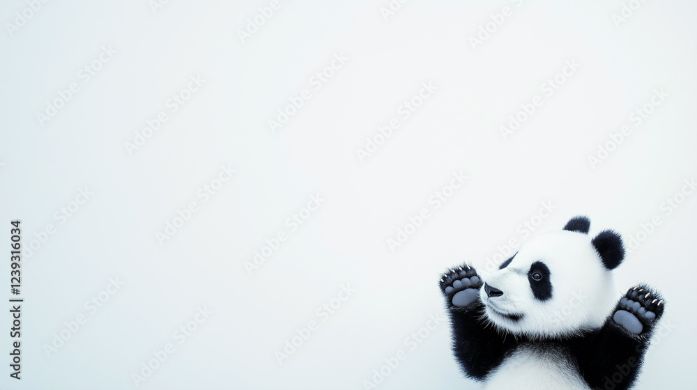 Panda bear on white background with space for text. Copy text space. Panda bear on white background with space for text. Copy text space.