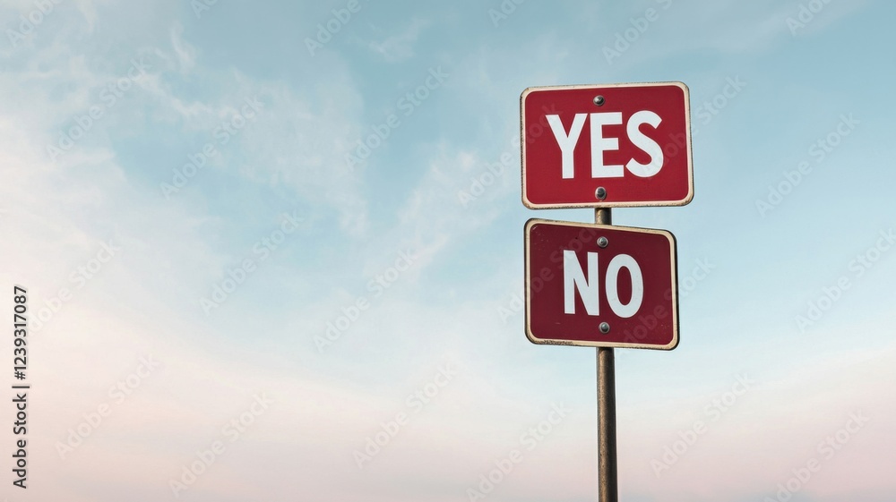 Decisive choices yes or no sign urban setting conceptual art evening light elevated angle decision-making process Decisive choices yes or no sign urban setting conceptual art evening light elevated angle decision-making process