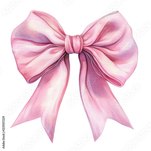 A pink ribbon bow with flowing tails, showcasing a soft texture and delicate curves.