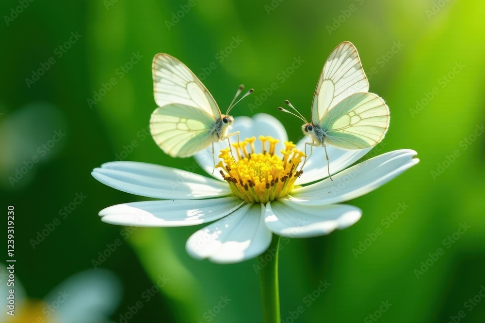 White butterflies gather around a green shallot flower in the garden, white, petals White butterflies gather around a green shallot flower in the garden, white, petals