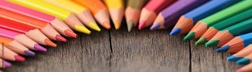 Creative art session with colorful pencils on wooden table crafting inspiration indoor close-up artistic exploration Creative art session with colorful pencils on wooden table crafting inspiration indoor close-up artistic exploration