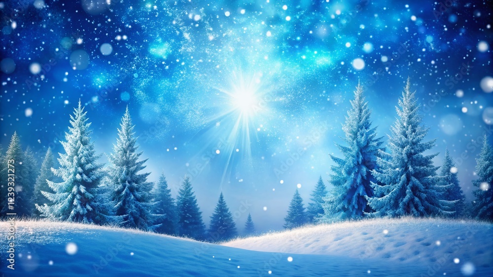 Fototapeta premium Winter Wonderland Snowfall on Serene Blue Backdrop