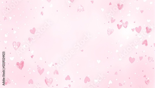 Soft pastel pink background with watercolor hearts for Valentines Day