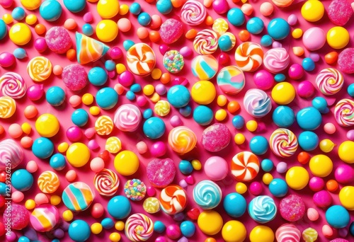 vibrant candy explosion brightly colored background featuring burst multicolored sweets whimsical arrangement, artwork, colorful, decorative, design, dessert