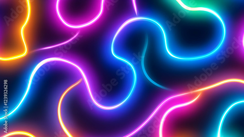 Neon lines twist and flow against a dark canvas, forming an electric and vibrant artistic display photo