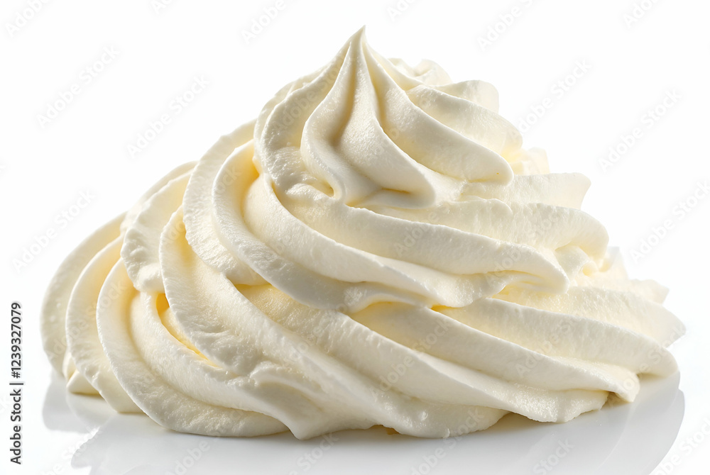 Close Up Of Creamy White Whipped Cream Swirls On White Background Close Up Of Creamy White Whipped Cream Swirls On White Background