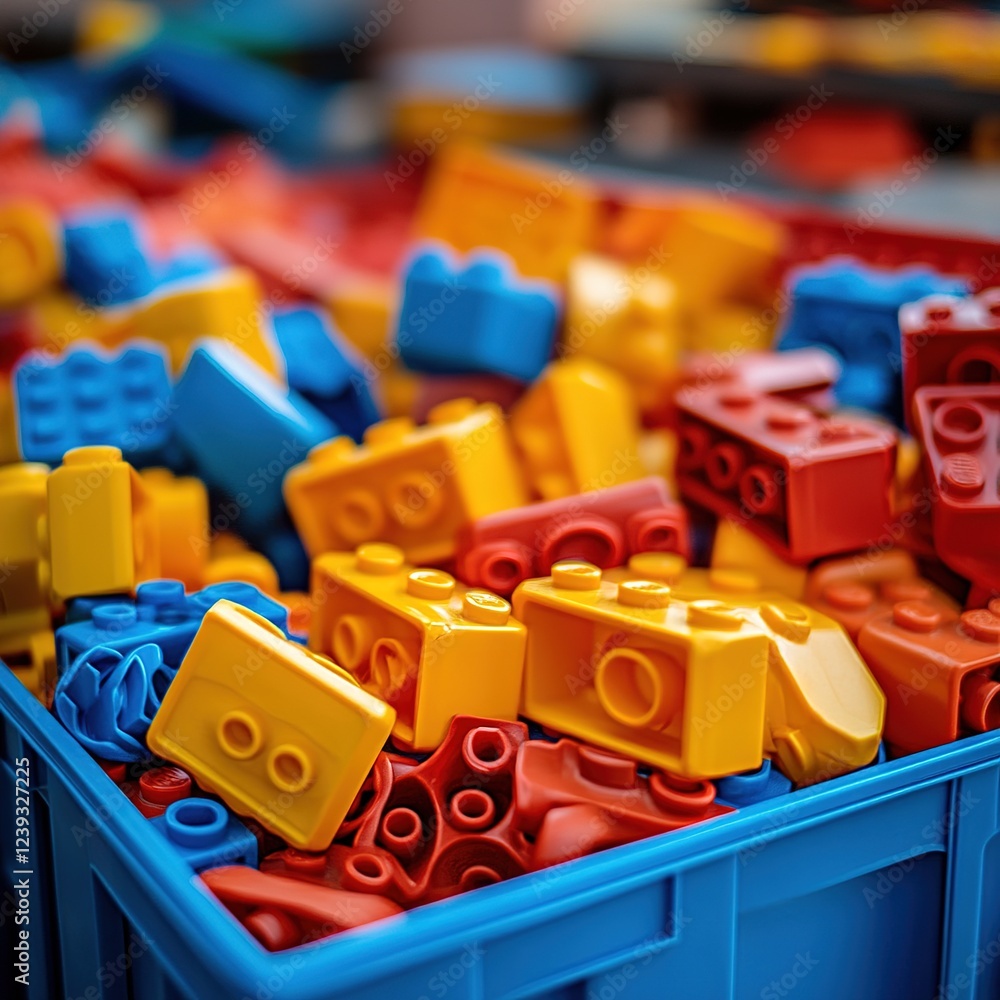 Naklejka premium Creative playtime fun with colorful building blocks indoor setting toy photography engaging environment close-up view imagination boost