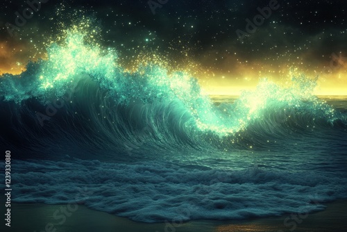 Wallpaper Mural Magical waves shimmer under the twilight sky at the ocean's edge Torontodigital.ca