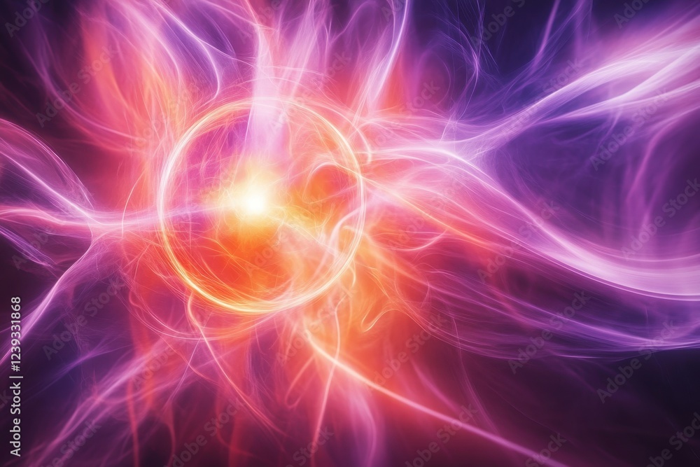 Colorful abstract representation of energy surrounded by flowing light at twilight Colorful abstract representation of energy surrounded by flowing light at twilight
