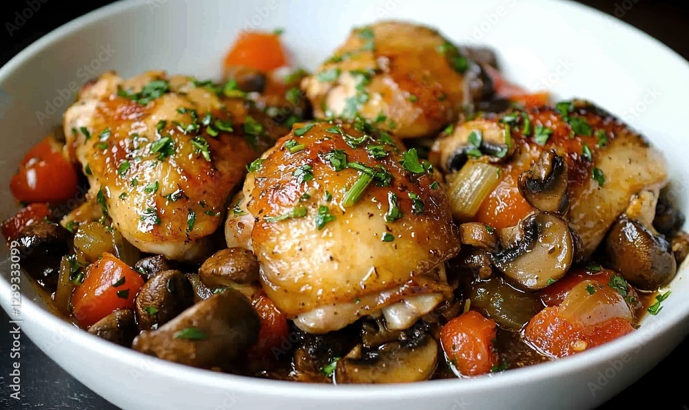 Savory chicken thighs with fresh veggies in a bowl Savory chicken thighs with fresh veggies in a bowl