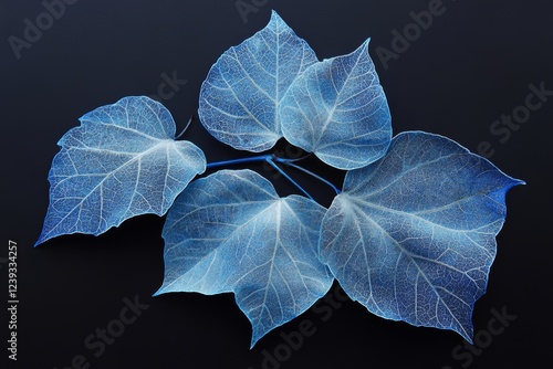 Stunning contrast of blue leaves against a dark background  a visual exploration of nature s palette photo