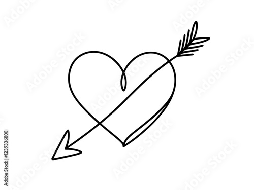Heart pierced by an arrow. Continuous line love and arrows. Vector illustration.