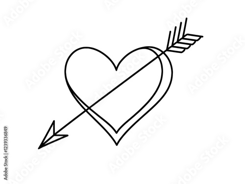 Heart pierced by an arrow. Continuous line love and arrows. Vector illustration.