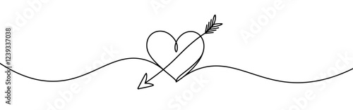Heart pierced by an arrow. Continuous line love and arrows. Vector illustration.
