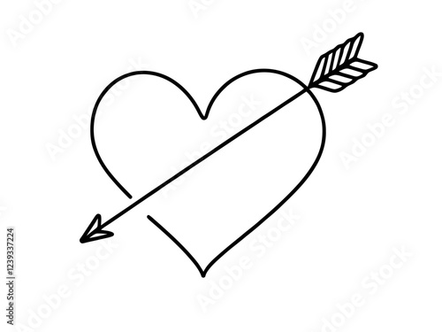 Heart pierced by an arrow. Continuous line love and arrows. Vector illustration.