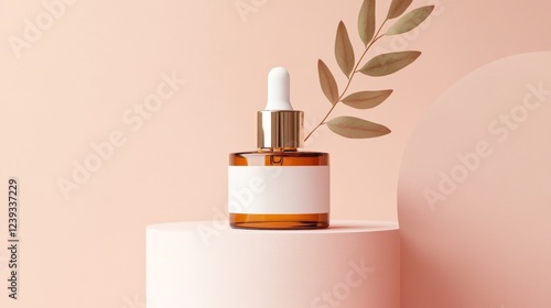 Modern Beauty Serum Bottle Presentation on a Pastel Background