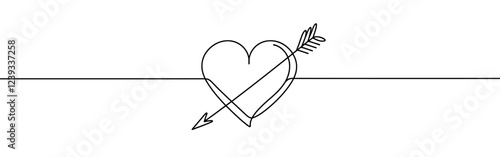 Heart pierced by an arrow. Continuous line love and arrows. Vector illustration.