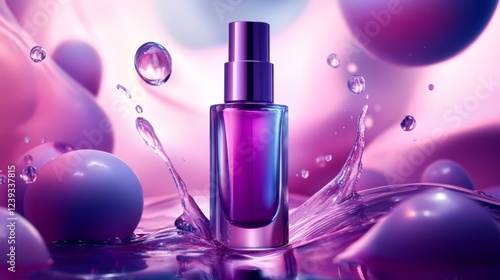 Purple Perfume Bottle with Splash of Water - Luxury Cosmetics Ad