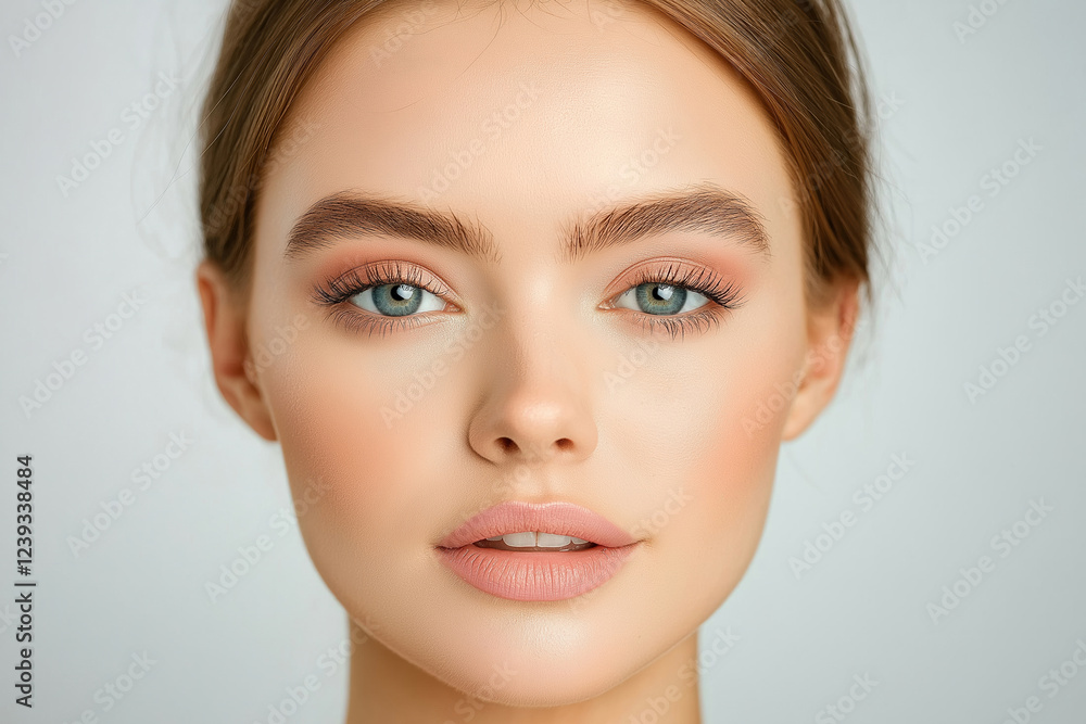 Beautiful portrait of a young woman with soft makeup and captivating blue eyes Beautiful portrait of a young woman with soft makeup and captivating blue eyes