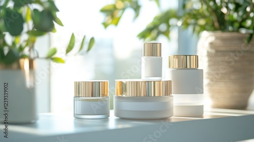 Elegant Skincare Products Display on a Shelf
