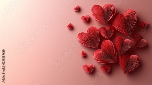 Romantic Valentine's Day Background with Red Paper Hearts and Pink Gradient Elegance