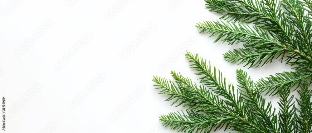 Fresh evergreen branches arranged on a white background. Perfect for holiday or nature-themed designs. Fresh evergreen branches arranged on a white background. Perfect for holiday or nature-themed designs.