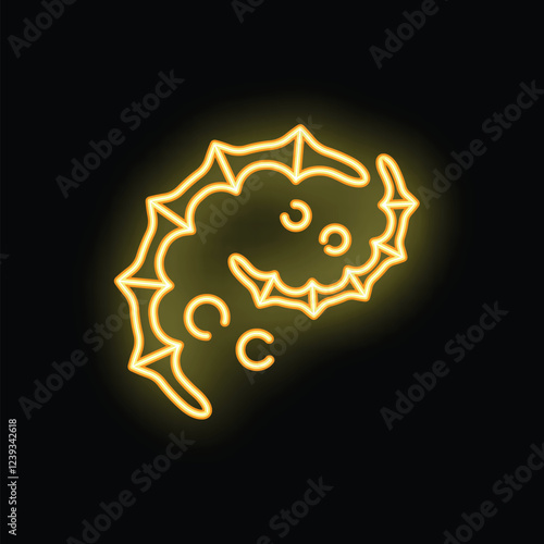 Glowing neon line coronavirus spreading with cough icon on black background