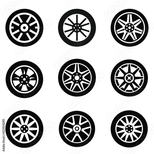 A set of car wheel vector silhouette,wheel vector,black vector