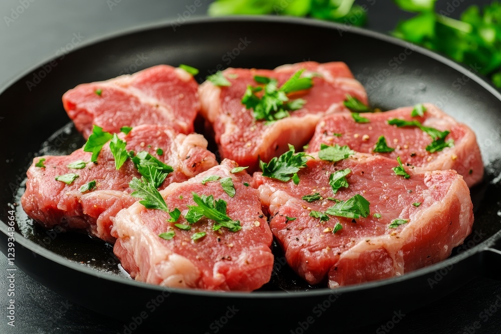 Perfectly cooked roasted pork steak in a frying pan, delivering rich flavors and tenderness. Perfectly cooked roasted pork steak in a frying pan, delivering rich flavors and tenderness.