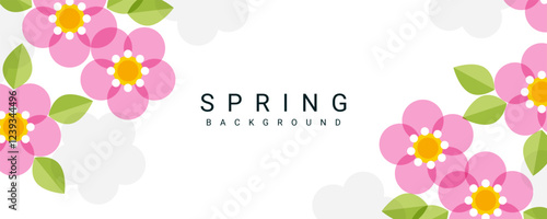 Modern abstract Spring banner with a pattern of flowers and leaves. Floral minimal background for celebration, ads, branding, gift card, cover, label, poster, sale